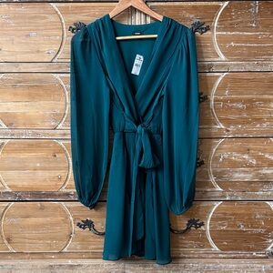 Express Emerald Green Wrap Dress with Long Sleeves. **NEW W/TAGS